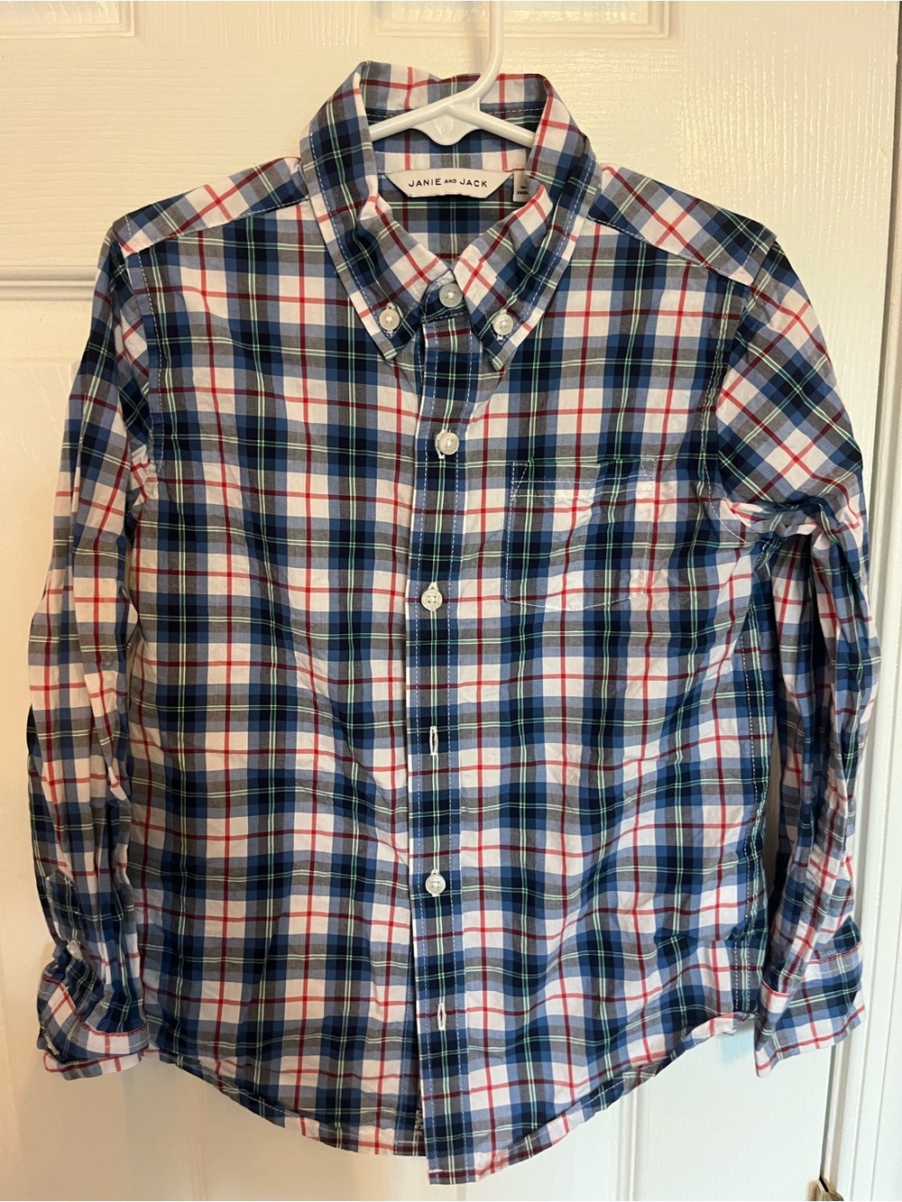 Janie and Jack Boys' Navy, White and Red Plaid Button-Down Shirt